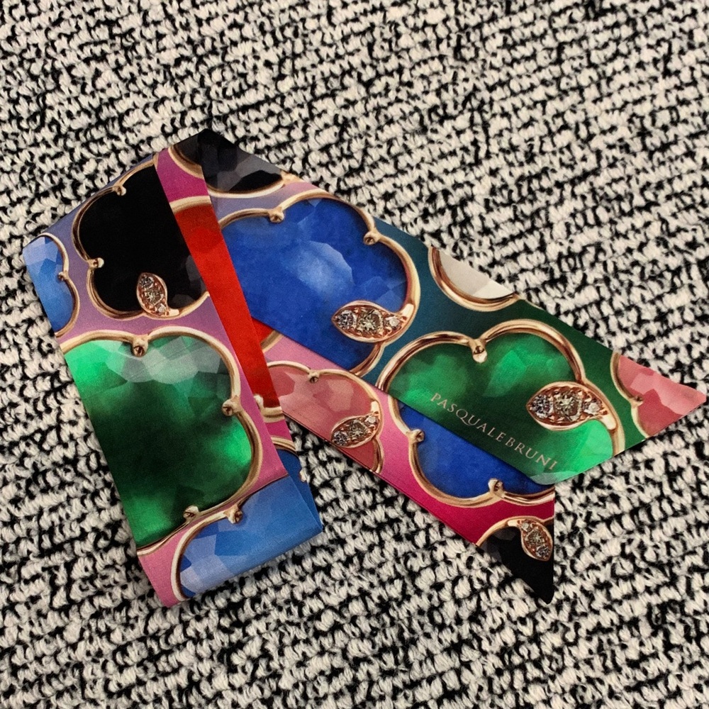 Pasquale Bruni Green Blue Pink Silk Scarf Accent